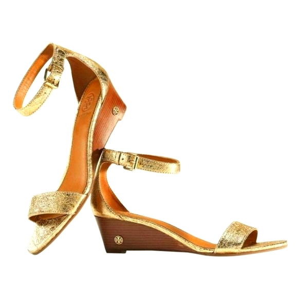 TORY BURCH Savannah Gold Wedge Sandals - Picture 2 of 2